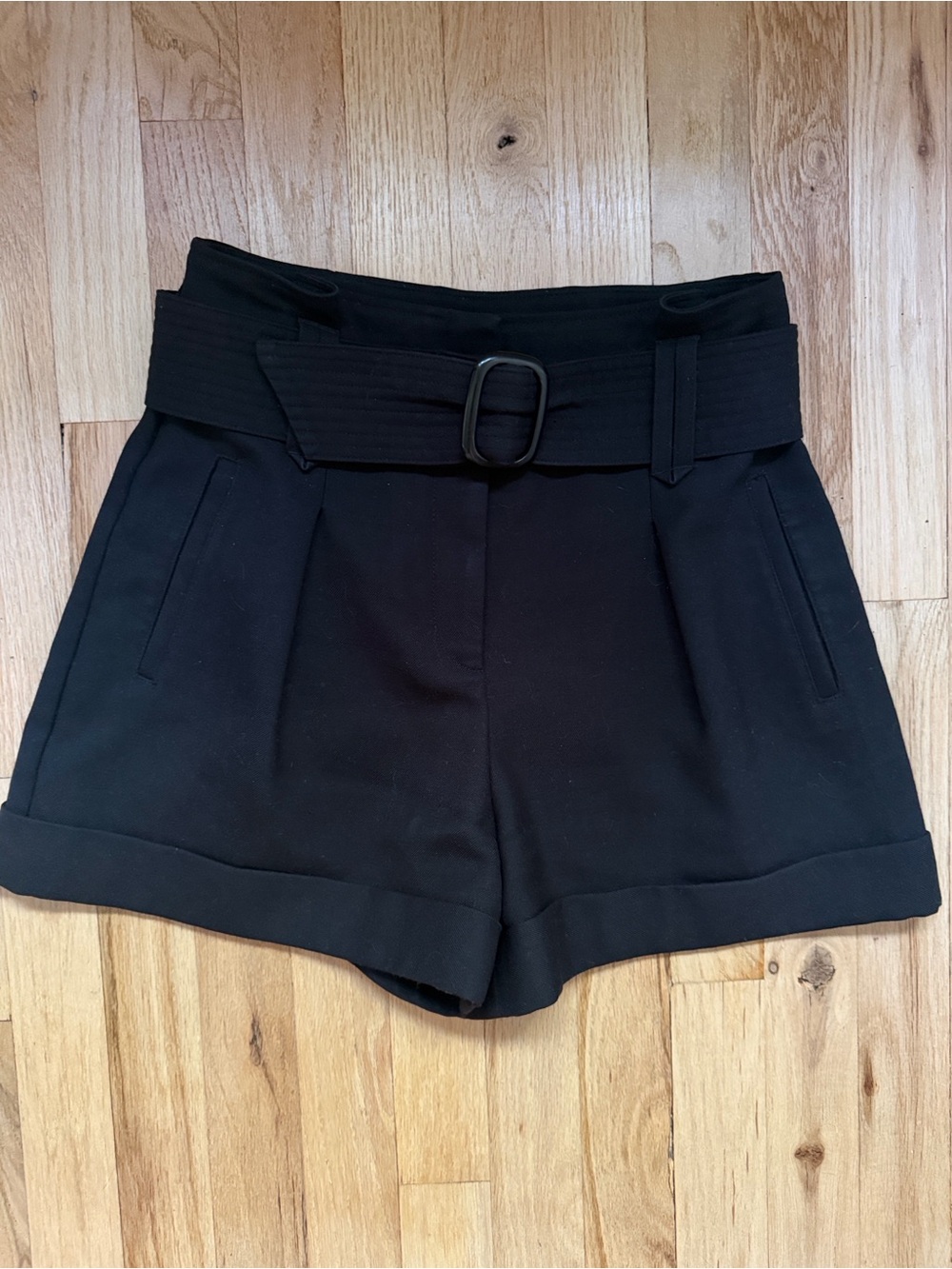 Sézane Rome High-Waist Black Belted Women's Shorts XS 32 Sezane